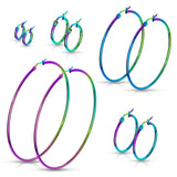 Pair Of Rainbow Titanium Surgical Steel Round Hoop Earrings