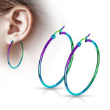 Pair Of Rainbow Titanium Surgical Steel Round Hoop Earrings