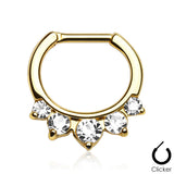 Five CZ Gold IP Surgical Steel Septum Clicker Nose Ring