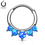 Five Opal Surgical Steel Septum Clicker Hanger Nose Ring