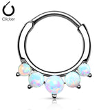 Five Opal Surgical Steel Septum Clicker Hanger Nose Ring