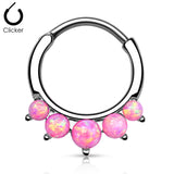 Five Opal Surgical Steel Septum Clicker Hanger Nose Ring