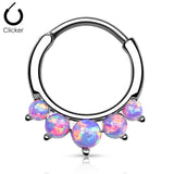 Five Opal Surgical Steel Septum Clicker Hanger Nose Ring