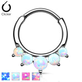 Five Opal Surgical Steel Septum Clicker Hanger Nose Ring