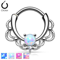 Tribal Lacey Opal Surgical Steel Septum Clicker Nose Ring