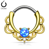Tribal Lacey Opal 14K Gold Plated Septum Clicker Nose Ring