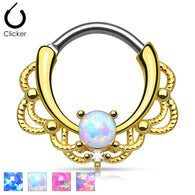 Tribal Lacey Opal 14K Gold Plated Septum Clicker Nose Ring