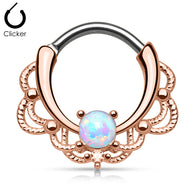 Tribal Lacey Opal Rose Gold Plated Septum Clicker Nose Ring