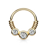 CZ Between Coiled Wire Bendable Hoop Nose Septum Ear Cartilage Daith Helix Tragus Rings