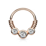 CZ Between Coiled Wire Bendable Hoop Nose Septum Ear Cartilage Daith Helix Tragus Rings