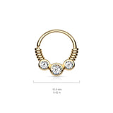 CZ Between Coiled Wire Bendable Hoop Nose Septum Ear Cartilage Daith Helix Tragus Rings
