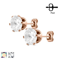 Pair of Rose Gold IP Stainless Steel Stud Earring with Round CZ