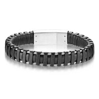 Cool Black Micro Fiber Leather And Stainless Steel Bracelets