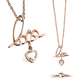 "Love" With Heart CZ Dangle Pendant Stainless Steel Chain Necklaces