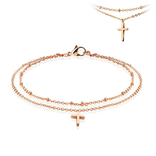 Cross Dangling Charm Charm Rose Gold Double Link Chain Anklet / Bracelet