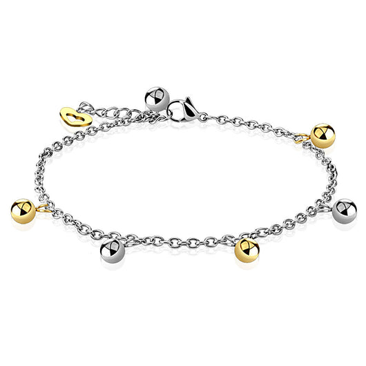 Gold and Silver Ball Beads With Heart Dangling Chain Anklet / Bracelet