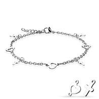 Heart and Cross Dangling Charms 316L Stainless Steel Chain Anklet / Bracelet