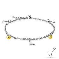 Gold and Silver Foot Charm And Ball Dangling Chain Anklet / Bracelet