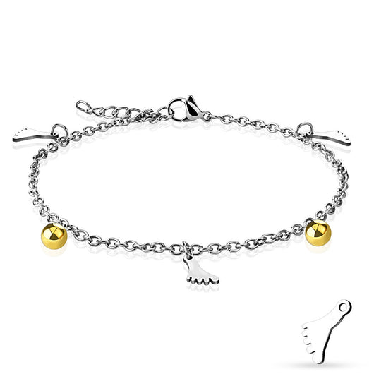 Gold and Silver Foot Charm And Ball Dangling Chain Anklet / Bracelet