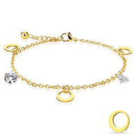 CZ and Moon Dangling Charm Chain Gold IP Chain Anklet / Bracelet
