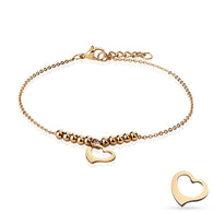 Heart and Multi Beads Chain Rose Gold Stainless Steel Charm Anklet/Bracelet