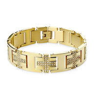 Gold IP over Stainless Steel Bracelet with Gem Paved Crosses