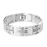 Stainless Steel Bracelet with Gem Paved Crosses