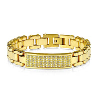Gold IP Stainless Steel Bracelet with Gem Paved Plate