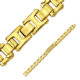 Gold IP Stainless Steel Bracelet with Gem Paved Plate