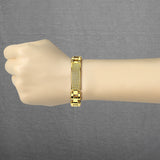 Gold IP Stainless Steel Bracelet with Gem Paved Plate