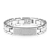 Stainless Steel Bracelet with Gem Paved Plate