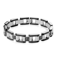 Black IP and Steel Two Tone Box Chain Bracelet with Paved CZ