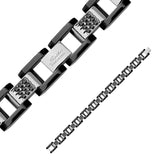 Black IP and Steel Two Tone Box Chain Bracelet with Paved CZ