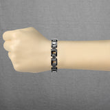 Black IP and Steel Two Tone Box Chain Bracelet with Paved CZ