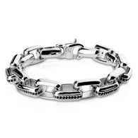 Black CZ Lined Box Links Stainless Steel Bracelet