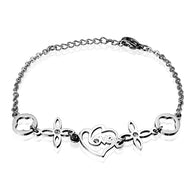 4 leafs Heart Flower CZ Stainless Steel Charm Bracelet