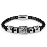 Mens Black Leather Bracelets Masonic Sign Center and Magnetic Clasp