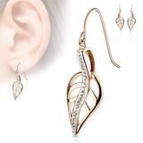 Pair of CZ Lined Leaf Stainless Steel Hook Earring Studs