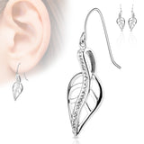 Pair of CZ Lined Leaf Stainless Steel Hook Earring Studs