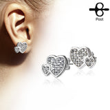Pair of CZ Paved Double Heart  316L Surgical Steel Stud Earring