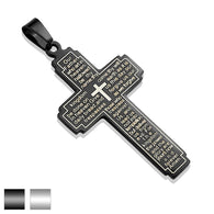 Lord's Prayer on Cross Stainless Steel Black IP Pendant
