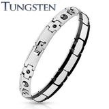 Rectangle Black Titanium Edge 2 Tone Tungsten Carbide Link Bracelets