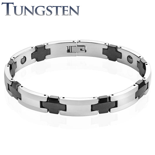 Black IP Cross Links Tungsten Carbide Chain Bracelets
