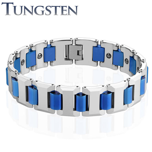 Heavy Width Blue IP Links Tungsten Carbide Chain Bracelet