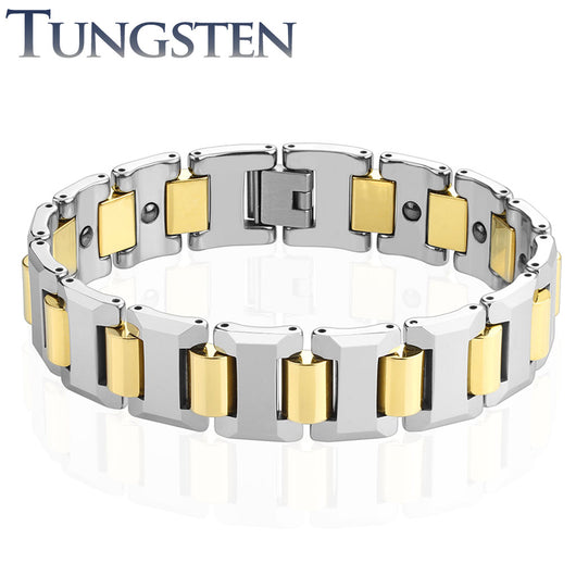 Heavy Width H Gold Links Tungsten Carbide Chain Bracelet
