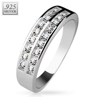 Double Channel CZ .925 Sterling Silver Ring Authentic Rodium Finish