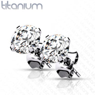 Pair Clear CZ Prong Set Implant Grade Titanium Ear Stud Earrings 20G