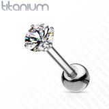 Prong Set CZ Implant Grade Solid Titanium Ear Cartilage Helix Tragus Barbell 18G