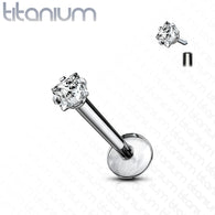 Grade 23 Titanium Square 2mm CZ Labret Monroe Studs 16GA