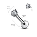 Grade 23 Titanium 3mm Star CZ Labret Monroe Studs 16GA